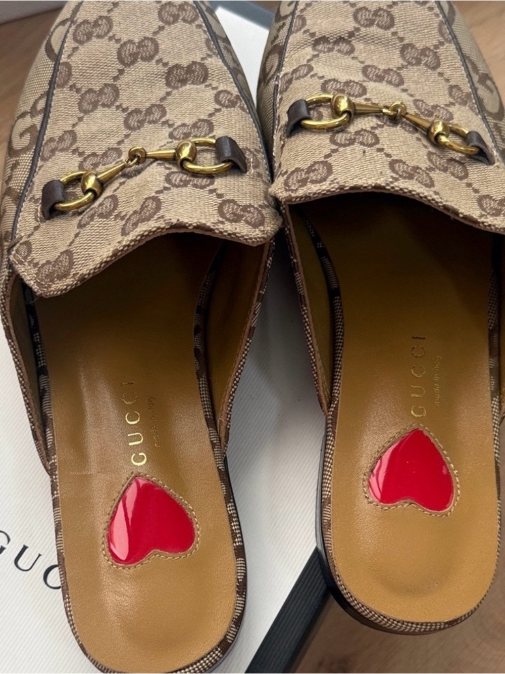 Gucci Beige Brown GG Canvas Horsebit Slip-On Loafers - Picture 3 of 5
